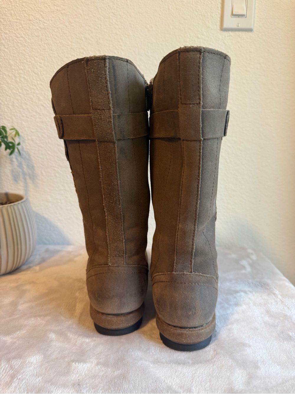 Born Olive-Taupe Suede Mid-Calf Heeled Boots - Picture 4 of 16